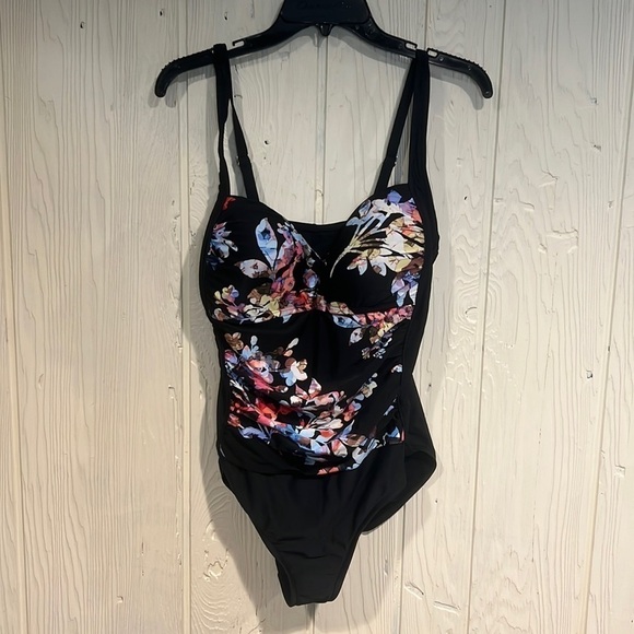 Azul by Maxine of Hollywood Floral One Piece Swim Suit Size 14 - Picture 1 of 6